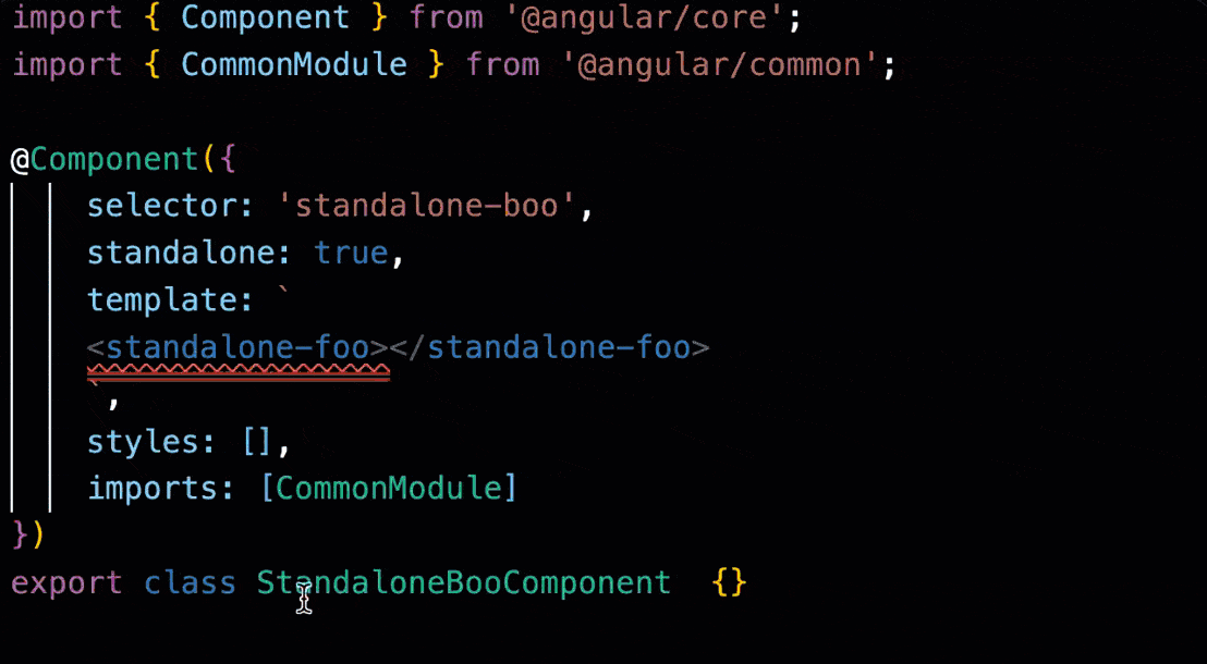 showing how you can automatically import components you’re using in the template with the Angular language service